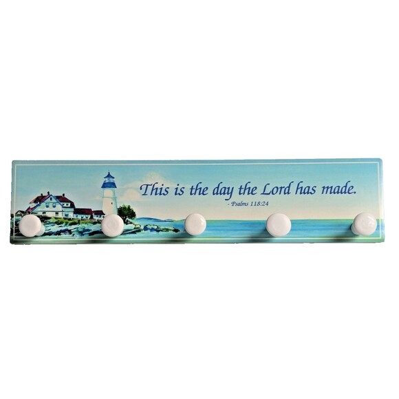This Is the Day the Lord Has Made Lighthouse Wood Hooks Wall Hanger Gift NEW - Picture 1 of 6